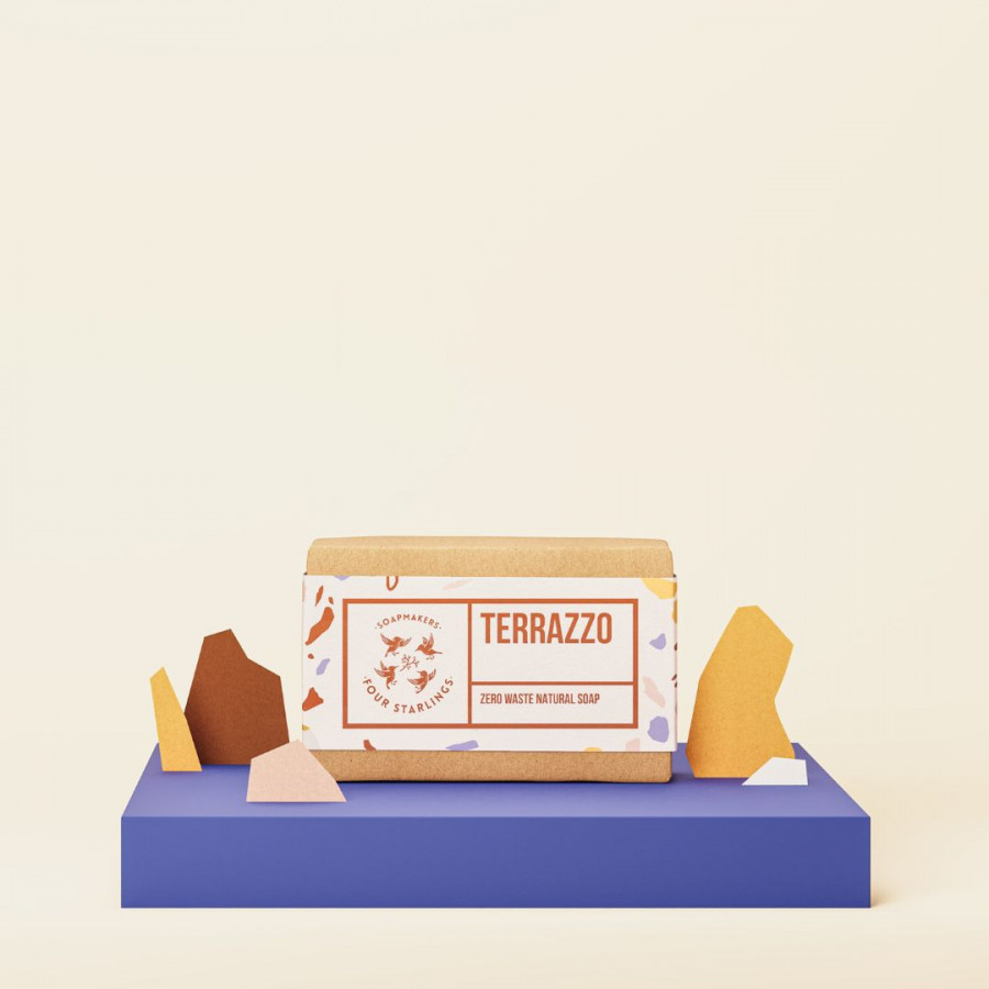 Jabón natural Terazzo – pastilla zero waste con aceite, carbón y arcillas